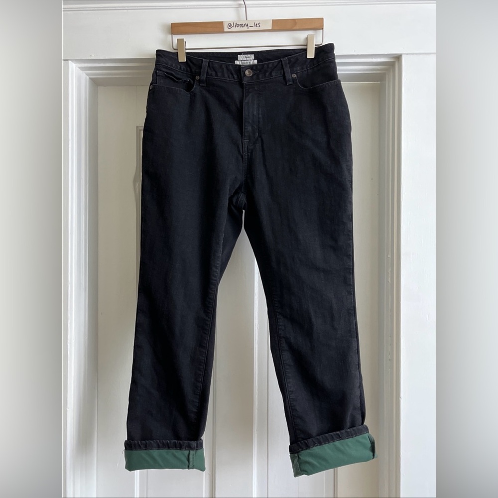 L.L. Bean straight leg fleece lined women’s jeans, black, size 14